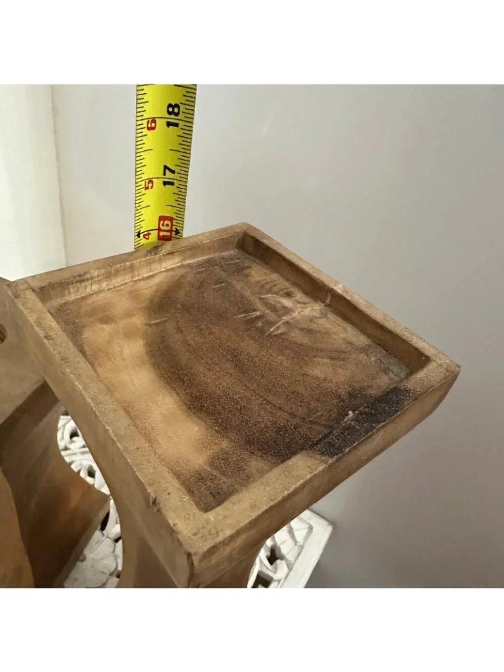 Pottery Barn Cameron wood pillar candle holder set